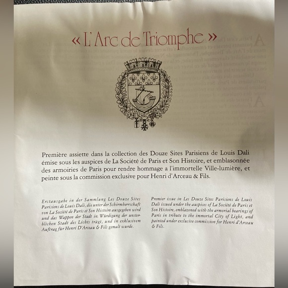 Porcelaine De Limoges France. L’Arc De Triomphe by Louis Dali Hand Painted 1977 - Picture 8 of 9